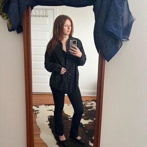 Divided Black & White Striped Button-Down Shirt